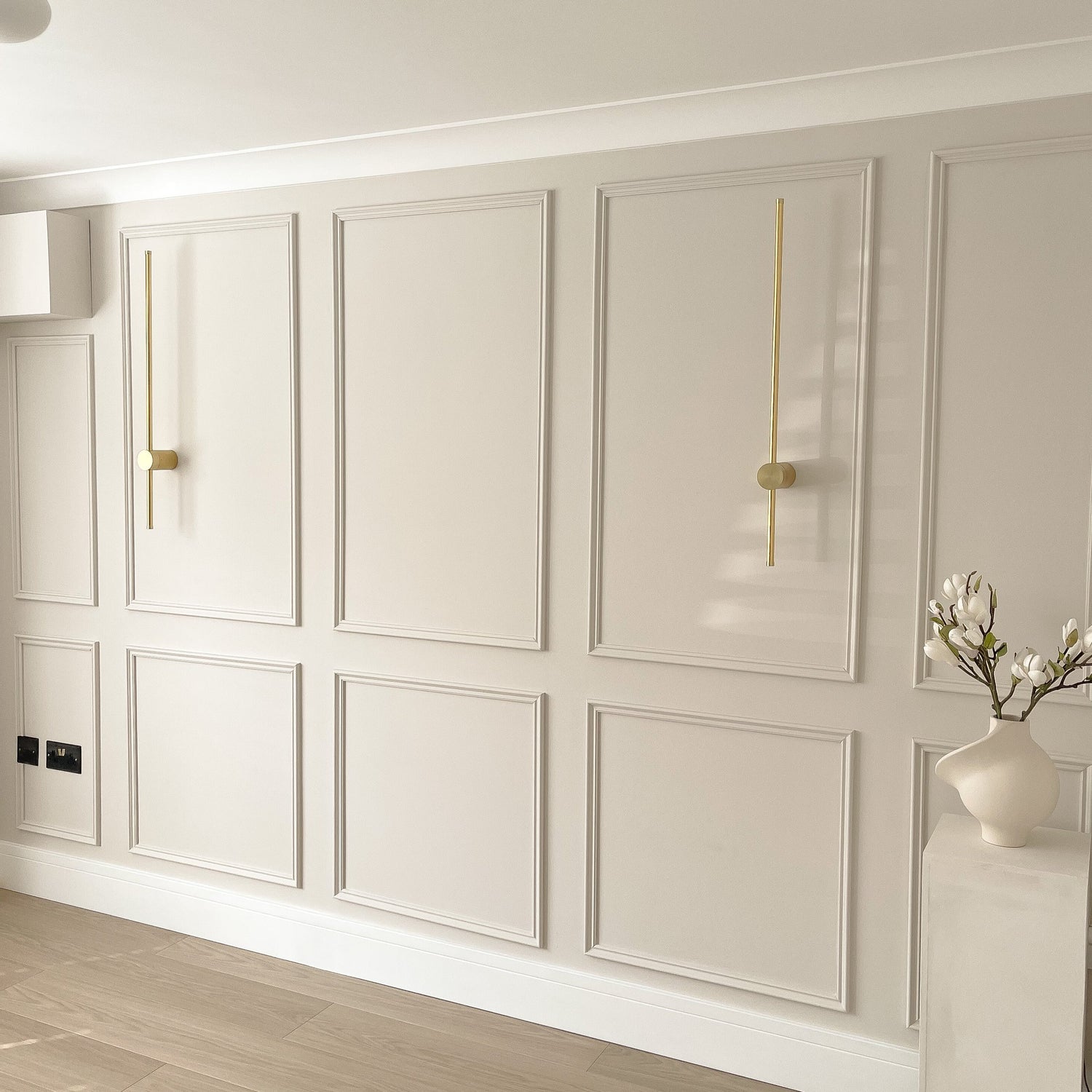 Minimalist, modern bedroom decorated in Moonglow, a warm off-white paint from Zhoosh.