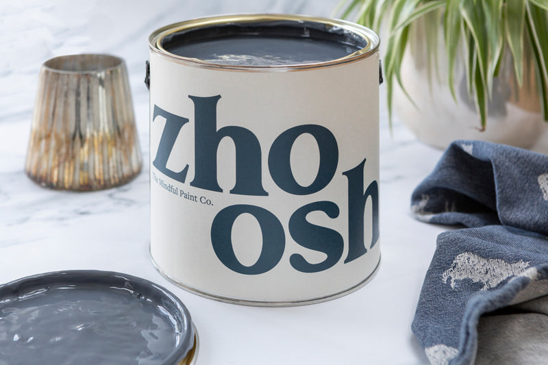 An open tin of Zhoosh paint