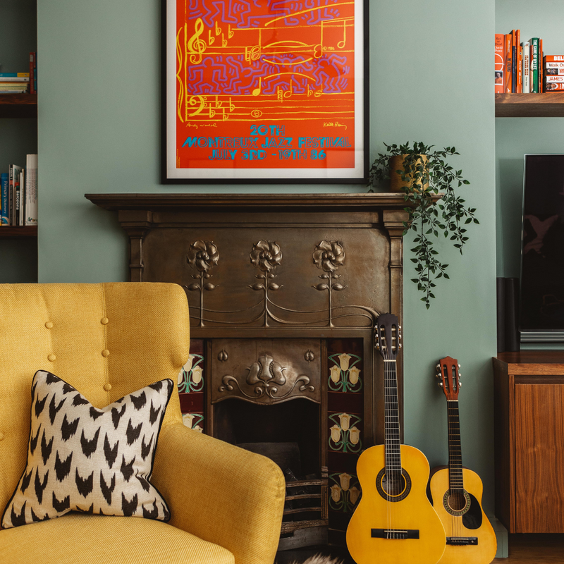 A freshly decorated living room with guitars