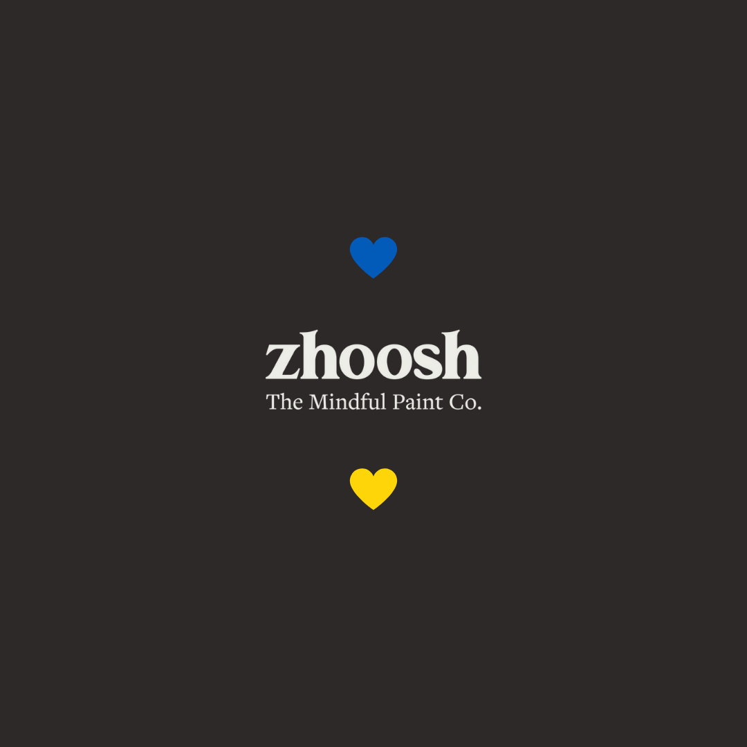 Zhoosh paint logo with hearts in the Ukrainian colours