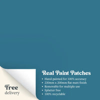 A sample paint patch of Zhoosh's Babbling Brook blue paint in flat matt