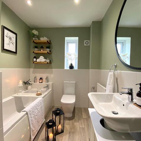 Bathroom in Bird Song, a soothing green pastel paint from Zhoosh.